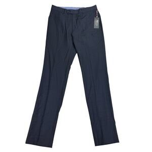 Tommy Hilfiger Mens TH Flex Ryland Modern Fit Plaid Dress Pants Navy Blue 32x34